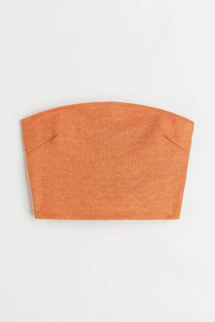 H & M - Jersey Crop Tube Top - Orange