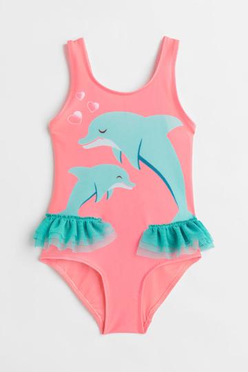 H & M - Dolphin-motif Swimsuit - Pink