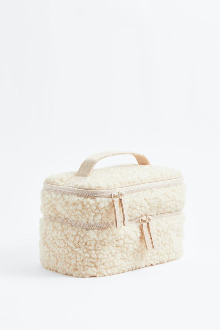 H & M - Two-tier Fleece Toiletry Bag - White