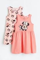H & M - 2-pack Printed Cotton Dresses - Orange