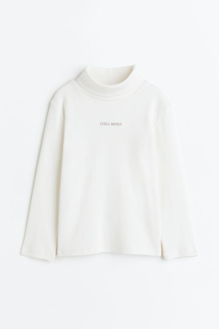 H & M - Ribbed Turtleneck Shirt - White