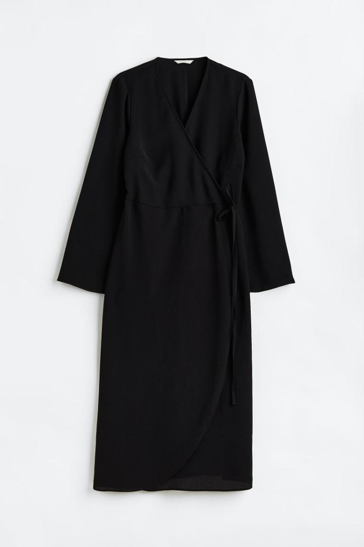 H & M - H & M+ Crped Wrap-front Dress - Black