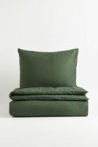 H & M - Cotton Twin Duvet Cover Set - Green