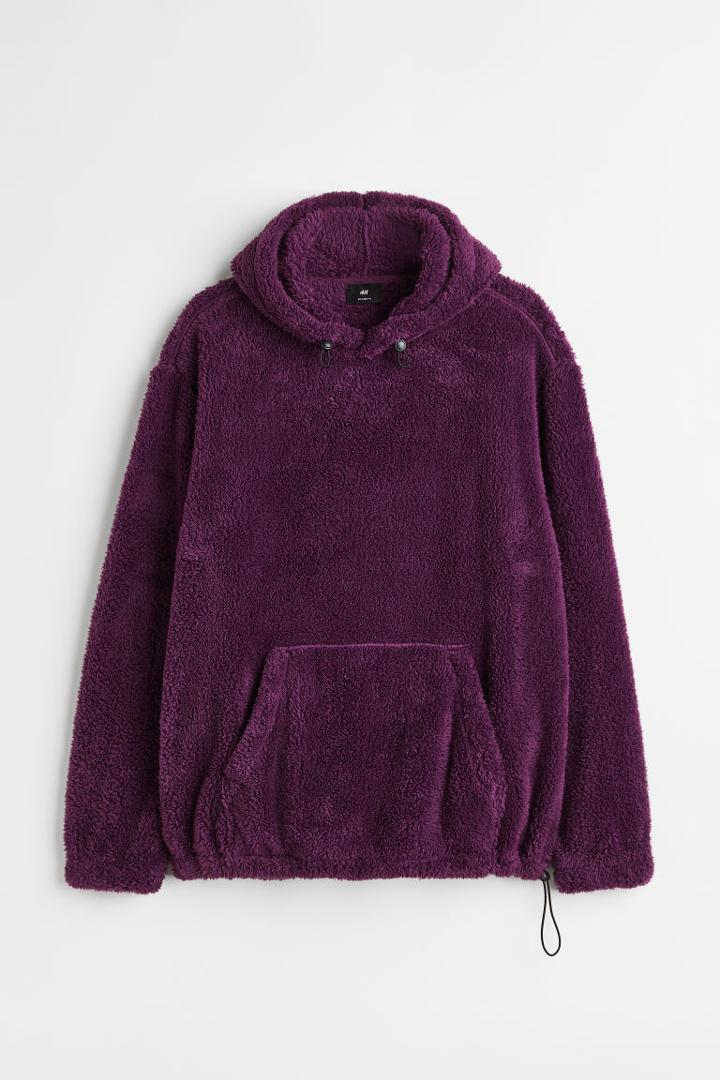 H & M - Relaxed Fit Pile Hoodie - Purple
