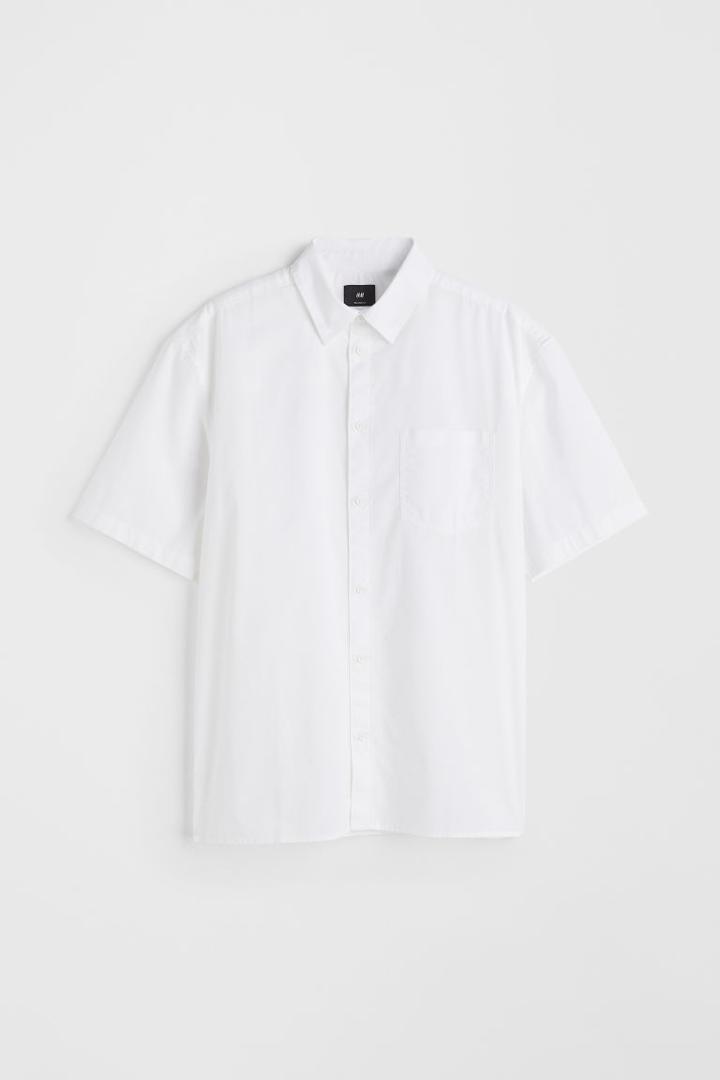 H & M - Relaxed Fit Short-sleeved Shirt - White