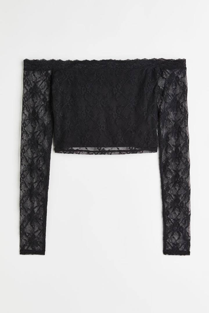 H & M - Off-the-shoulder Lace Top - Black
