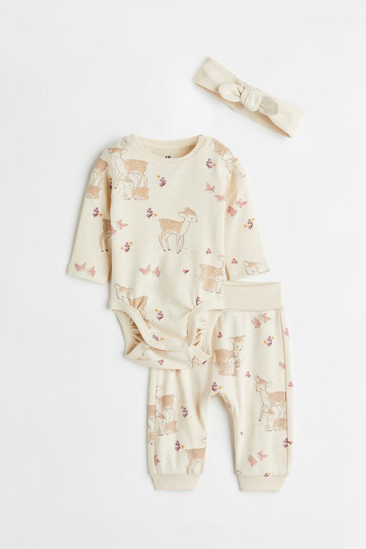 H & M - 3-piece Cotton Set - Beige