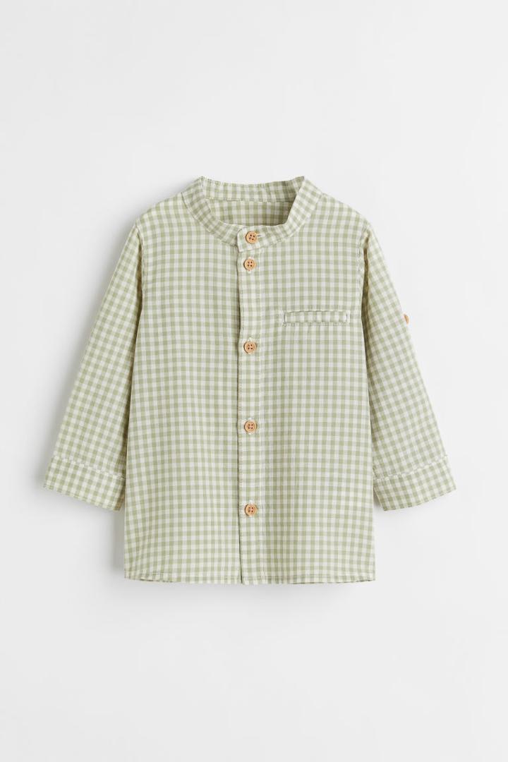H & M - Band-collar Shirt - Green