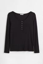 H & M - H & M+ Ribbed Henley Shirt - Black