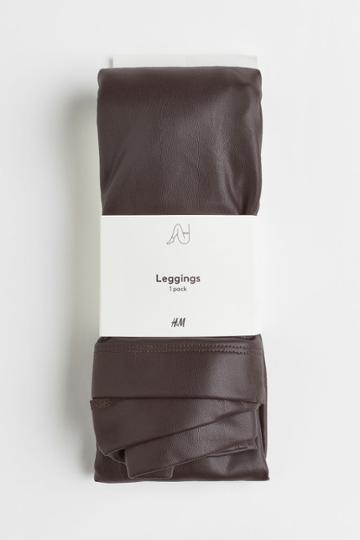 H & M - Faux Leather Leggings - Brown