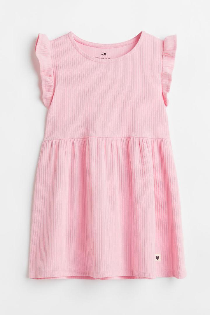 H & M - Ribbed Jersey Dress - Pink