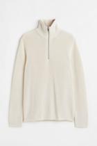 H & M - Relaxed Fit Rib-knit Half-zip Sweater - White