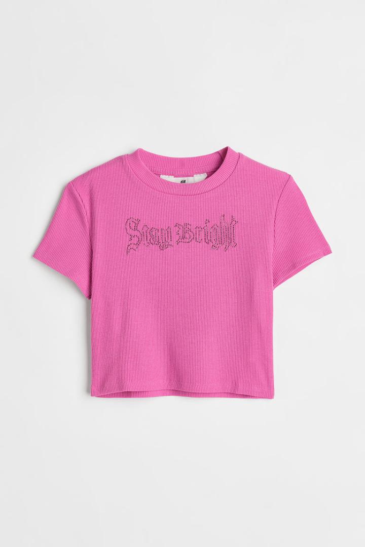 H & M - Ribbed Jersey Top - Pink