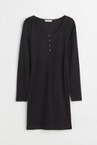 H & M - Button-top Jersey Dress - Black