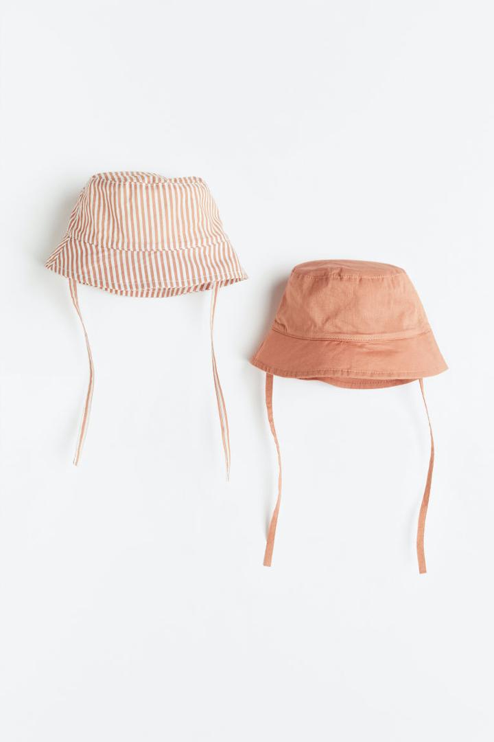 H & M - 2-pack Cotton Sun Hats - Orange