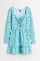 H & M - Crped Dress With Lacing - Turquoise