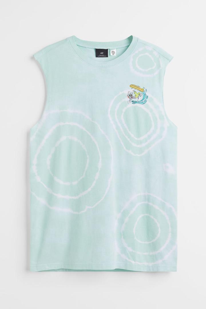 H & M - Tank Top With Printed Design - Green