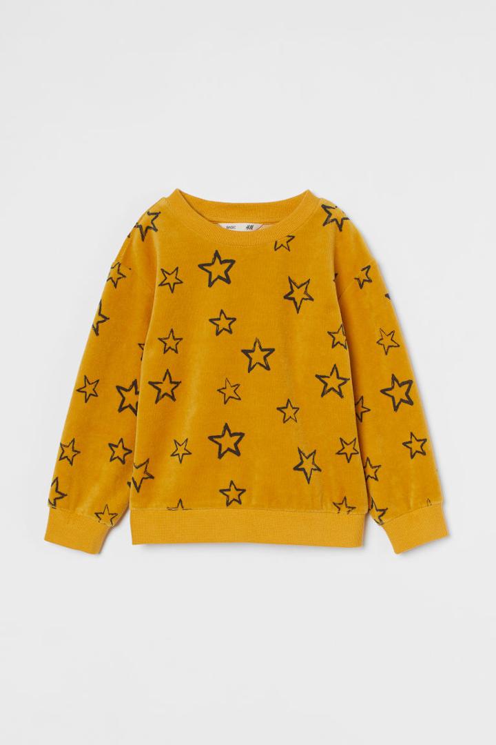 H & M - Printed Velour Sweatshirt - Yellow