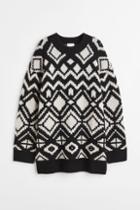 H & M - Long Jacquard-knit Sweater - Black