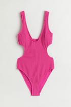H & M - Padded-cup Cut-out Swimsuit - Pink