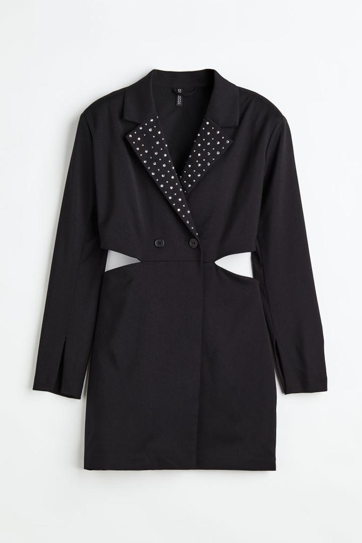 H & M - Rhinestone-embellished Jacket Dress - Black