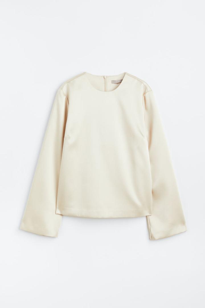 H & M - Long-sleeved Blouse - Beige