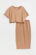 H & M - Mama 2-piece Top And Skirt Set - Beige
