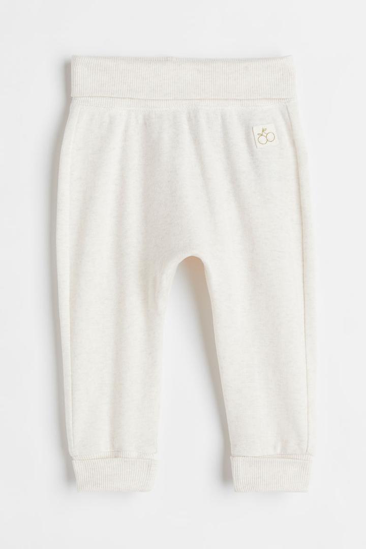 H & M - Foldover-cuff Leggings - Beige