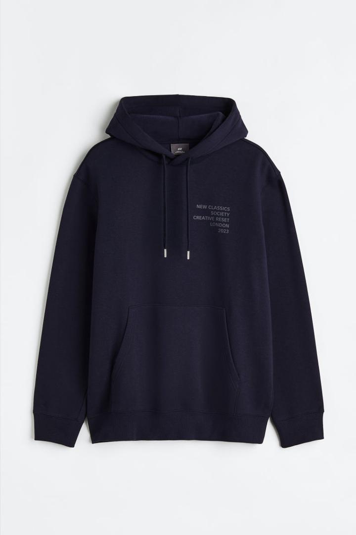 H & M - Regular Fit Printed Hoodie - Blue