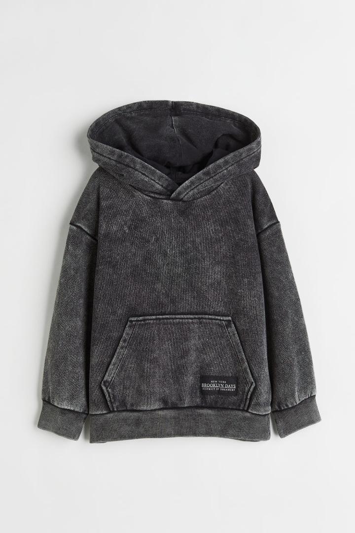 H & M - Washed-look Hoodie - Black