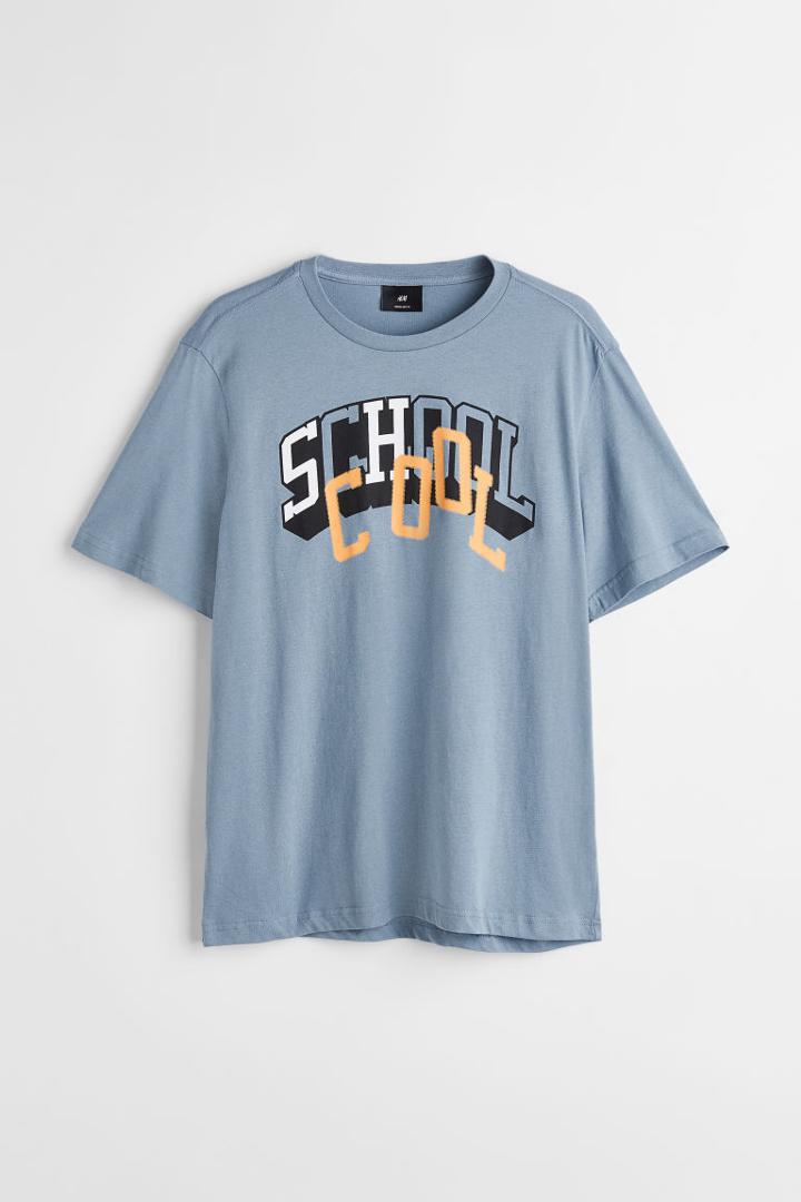 H & M - Regular Fit Printed T-shirt - Blue