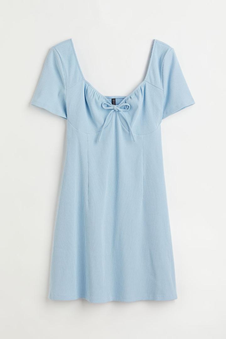H & M - H & M+ Tie-front Ribbed Dress - Blue