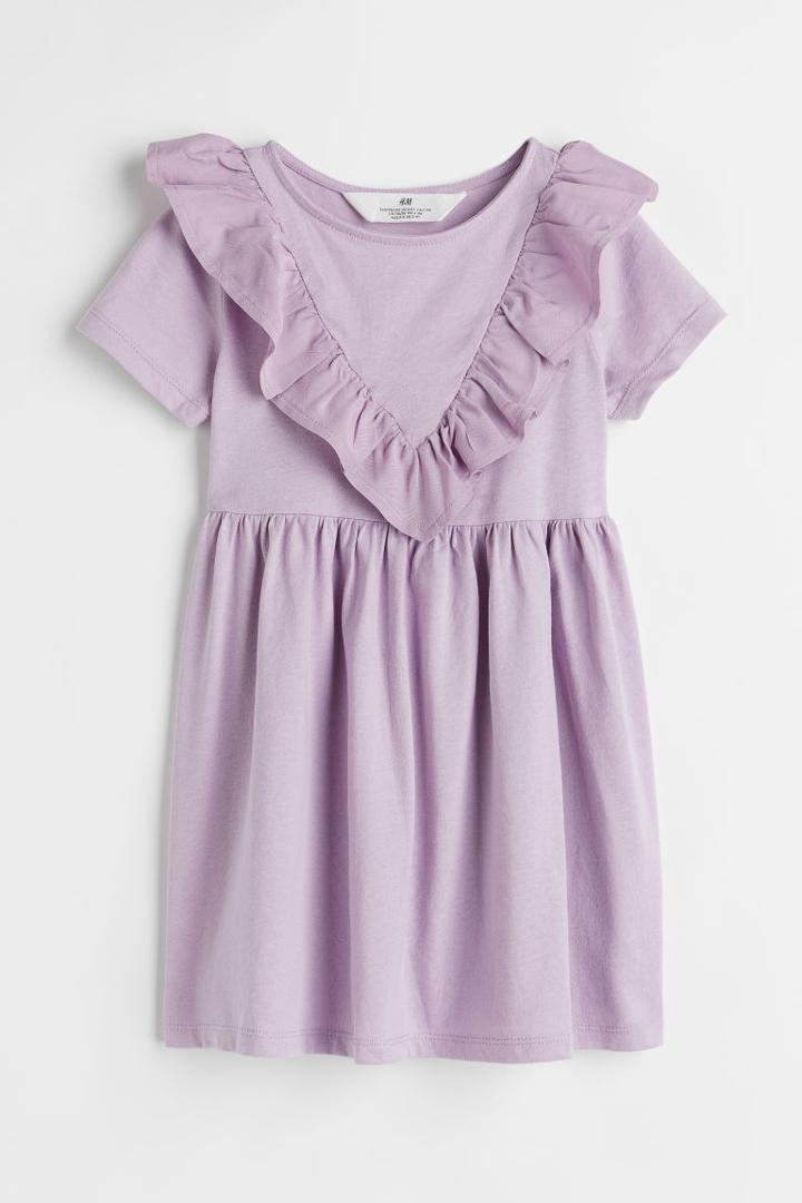H & M - Flounce-trimmed Dress - Purple