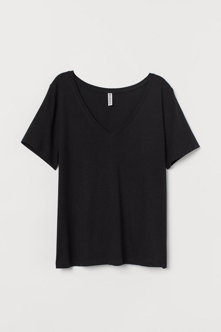 H & M - V-neck T-shirt - Black