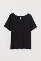 H & M - V-neck T-shirt - Black