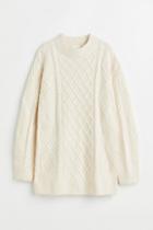 H & M - Long Cable-knit Sweater - Beige
