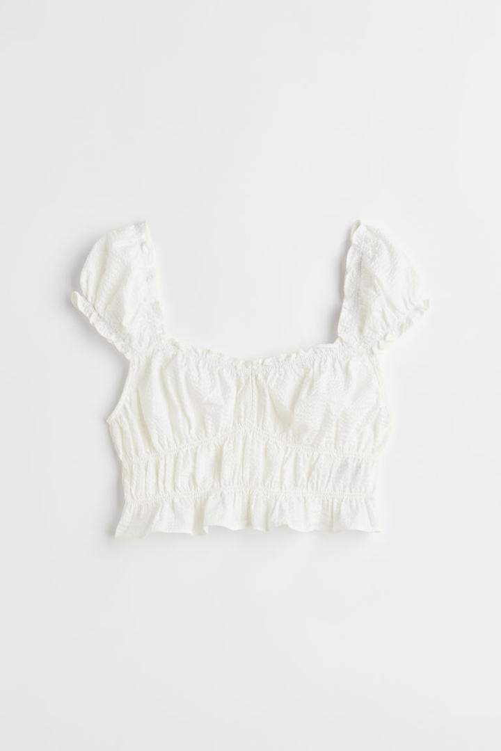 H & M - Puff-sleeved Blouse - White