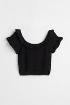 H & M - H & M+ Ruffle-trimmed Crop Top - Black