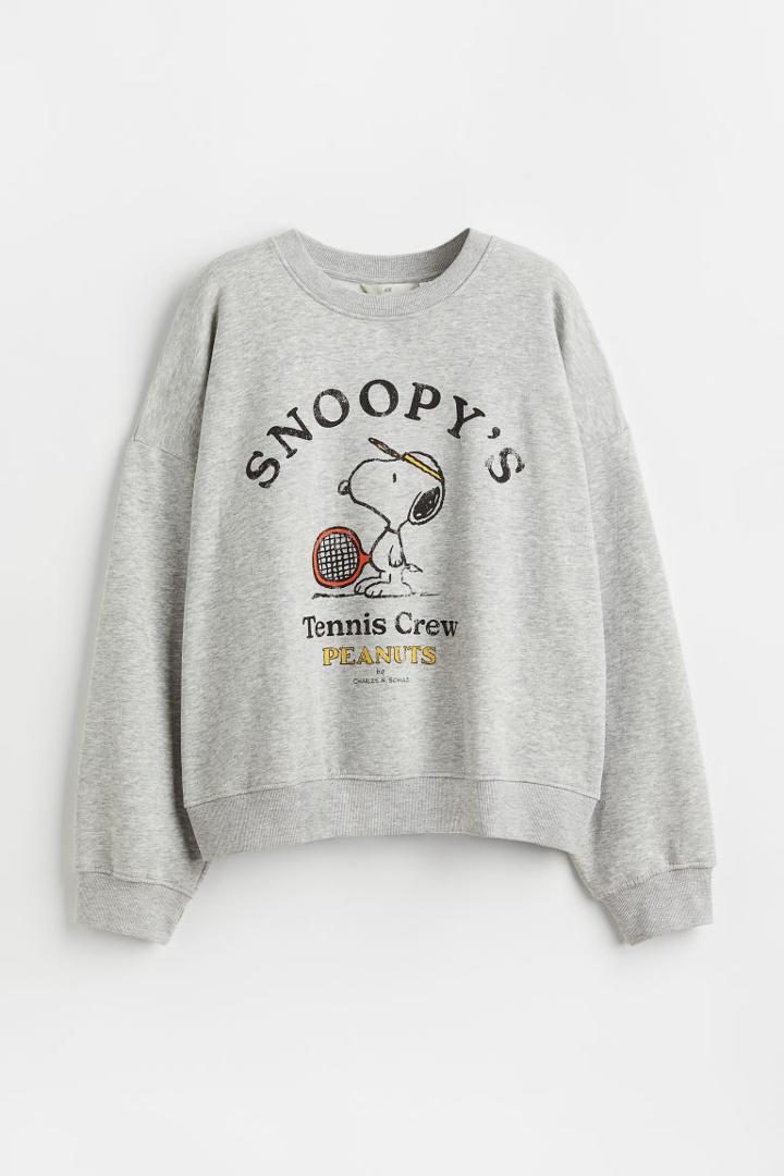 H & M - Motif-detail Sweatshirt - Gray