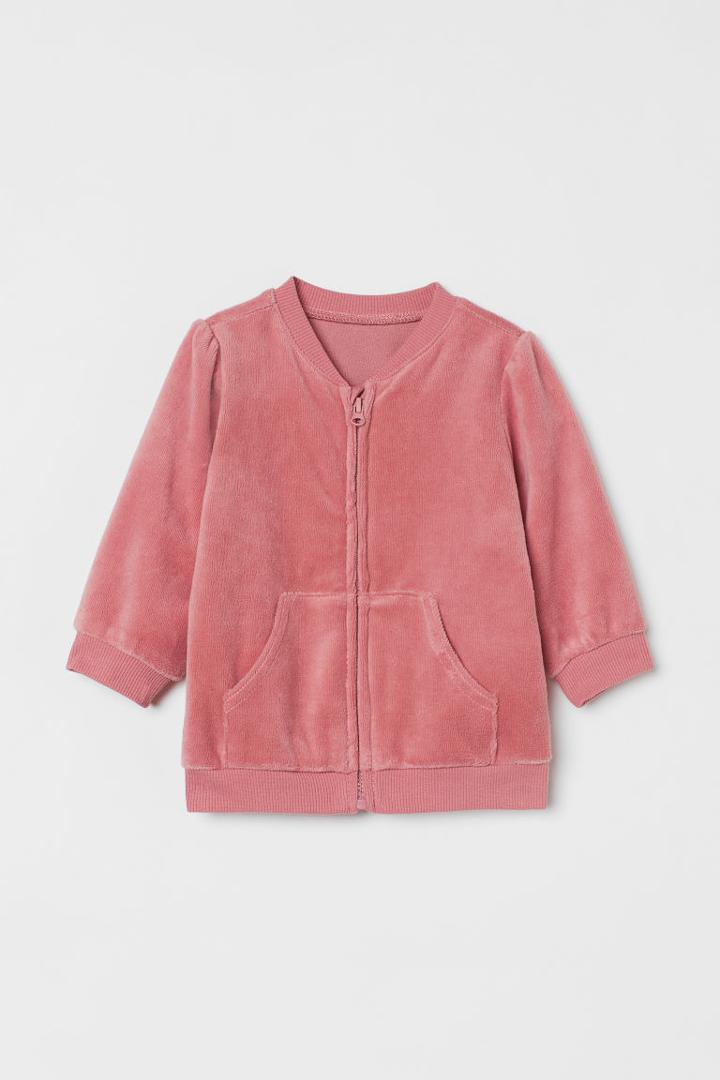 H & M - Zip-up Velour Cardigan - Pink