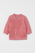 H & M - Zip-up Velour Cardigan - Pink