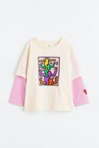 H & M - Long-sleeved Printed T-shirt - White