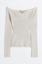 H & M - Off-the-shoulder Rib-knit Top - Beige