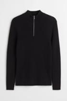 H & M - Muscle Fit Rib-knit Sweater - Black