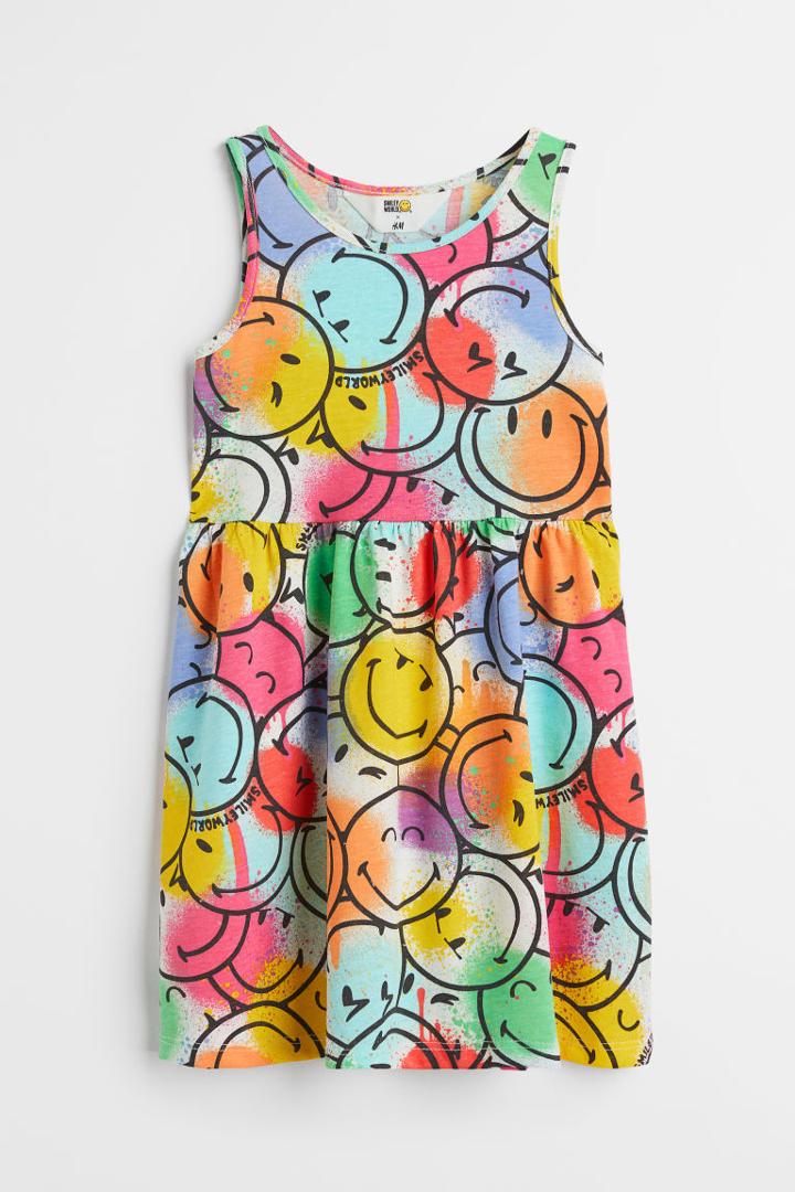 H & M - Patterned Cotton Dress - White