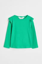 H & M - Ruffle-trimmed Ribbed Top - Green