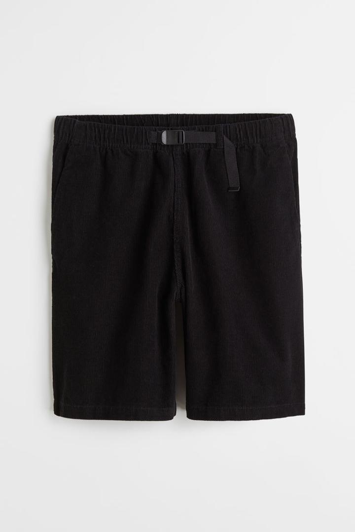 H & M - Relaxed Fit Corduroy Shorts - Black