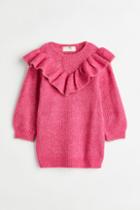 H & M - Flounce-trimmed Knit Dress - Pink
