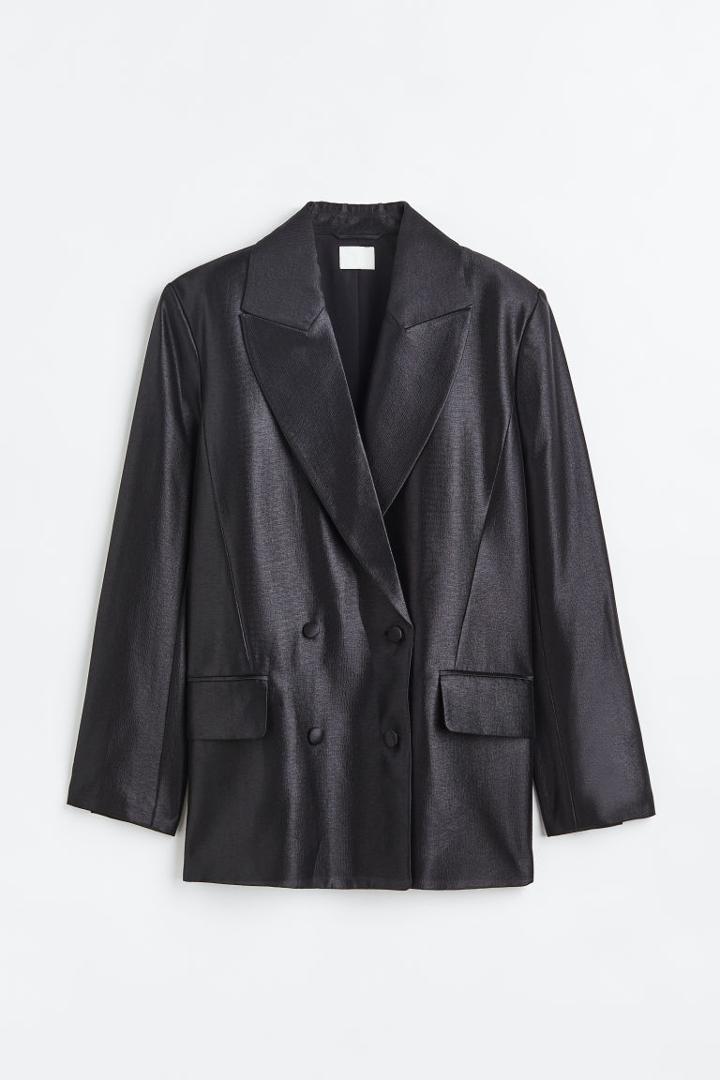 H & M - Double-breasted Satin Jacket - Black