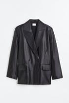 H & M - Double-breasted Satin Jacket - Black